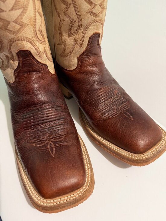 Justin Boots Mens 8.5D Brown Leather Square Toe Western Cowboy Boots USA